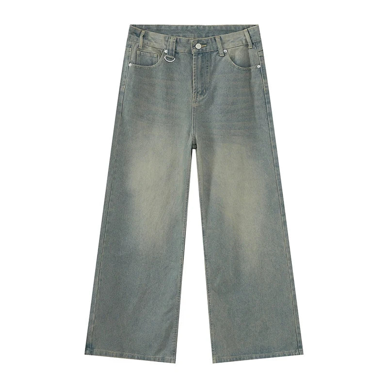 Men'S Vintage Jeans Fashion Washed Street Casual Wide Leg Denim Pants Summer Distressed Loose Male Versatile Trousers 9C354
