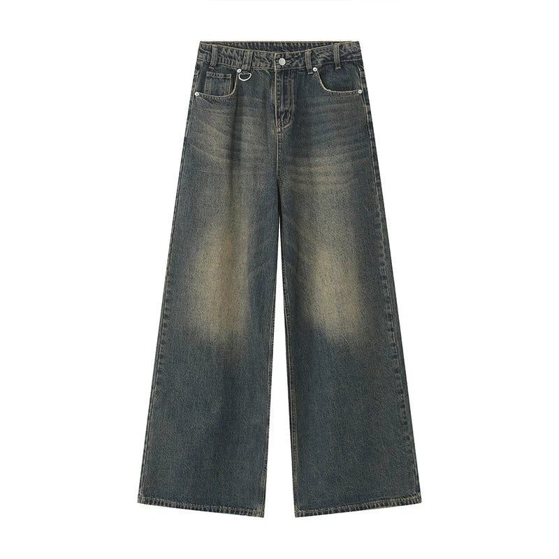 Men'S Vintage Jeans Fashion Washed Street Casual Wide Leg Denim Pants Summer Distressed Loose Male Versatile Trousers 9C354
