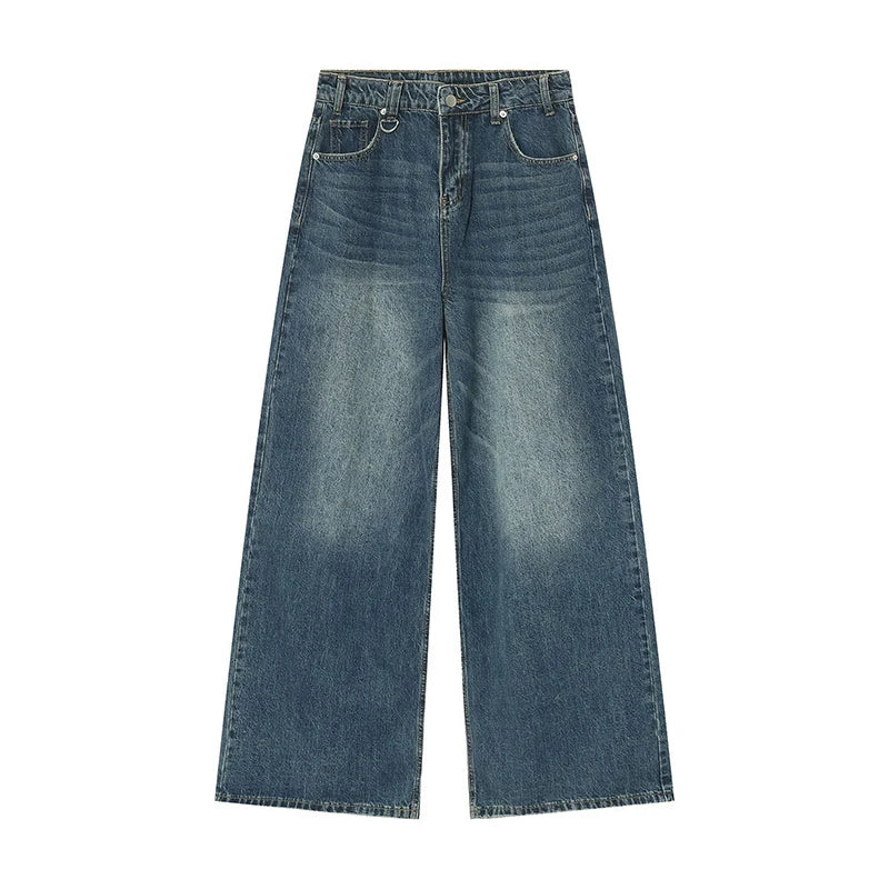 Men'S Vintage Jeans Fashion Washed Street Casual Wide Leg Denim Pants Summer Distressed Loose Male Versatile Trousers 9C354