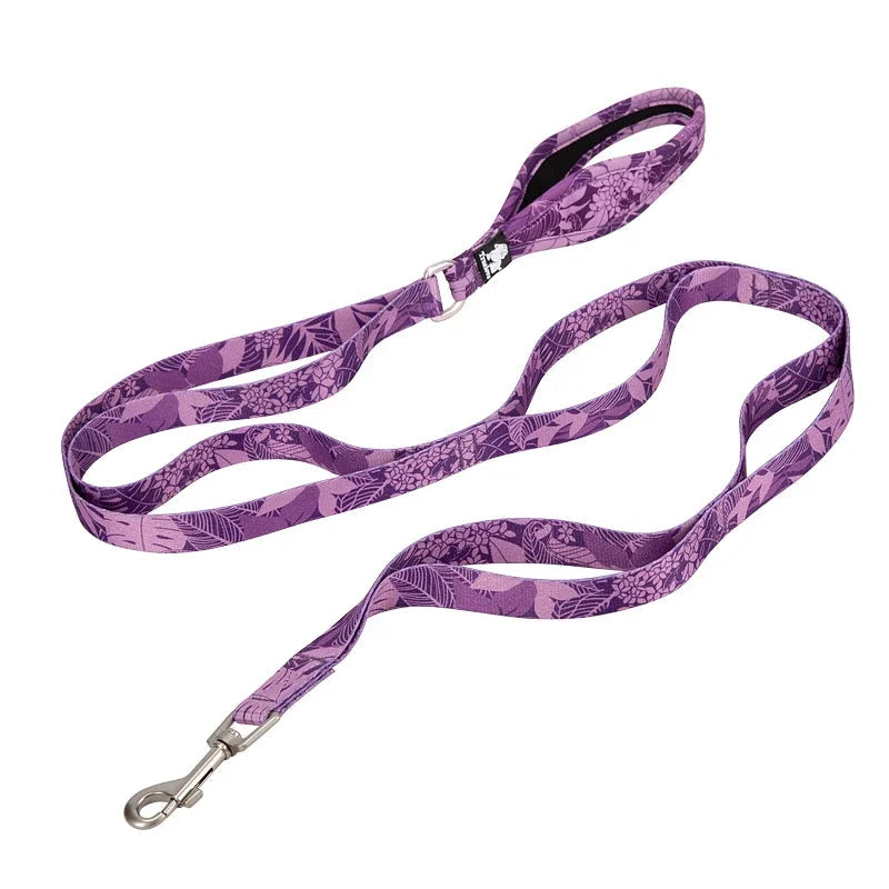 Pet Leash with Floral Pattern Polyester Multi-Postion Handle Soft and Comfortable Durable TLL3112