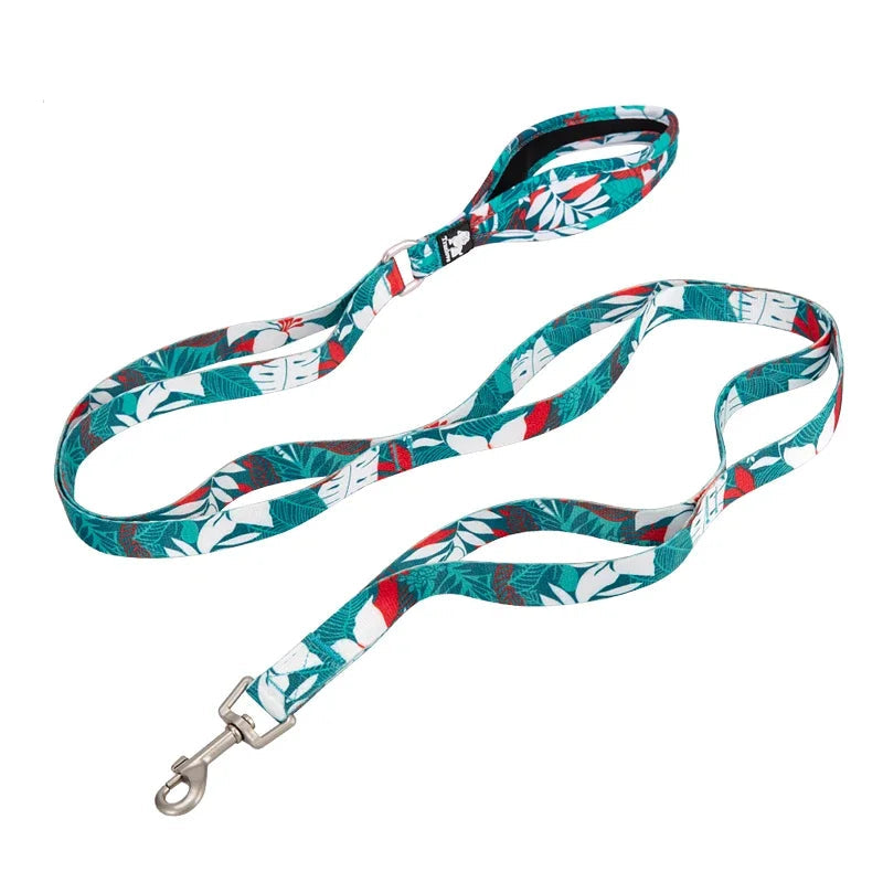 Pet Leash with Floral Pattern Polyester Multi-Postion Handle Soft and Comfortable Durable TLL3112
