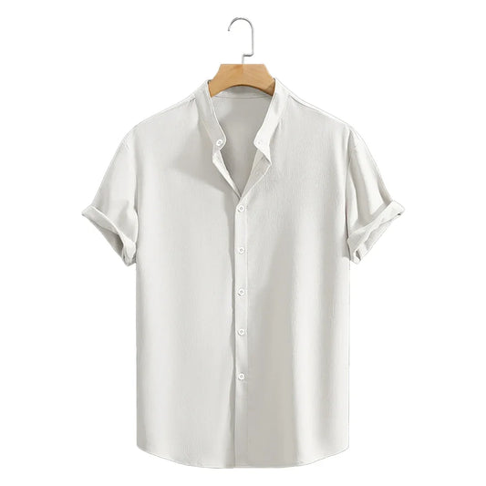 Youth Casual Beach Short Sleeve Shirts Solid Color Loose Casual Breathable Shirt Lightweight Streetwear Male Button Tops