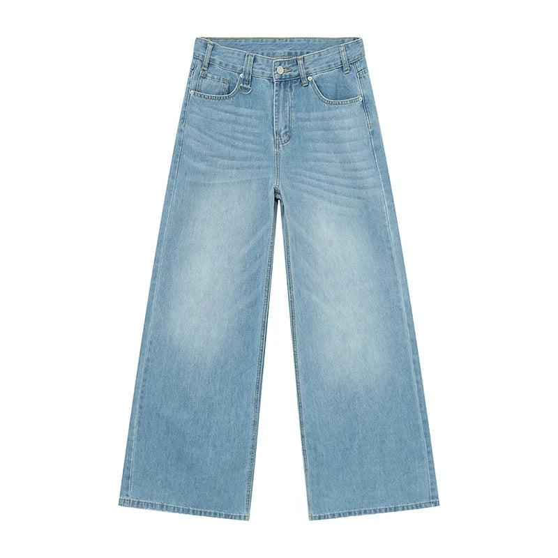 Men'S Vintage Jeans Fashion Washed Street Casual Wide Leg Denim Pants Summer Distressed Loose Male Versatile Trousers 9C354