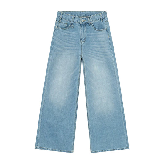Men'S Vintage Jeans Fashion Washed Street Casual Wide Leg Denim Pants Summer Distressed Loose Male Versatile Trousers 9C354