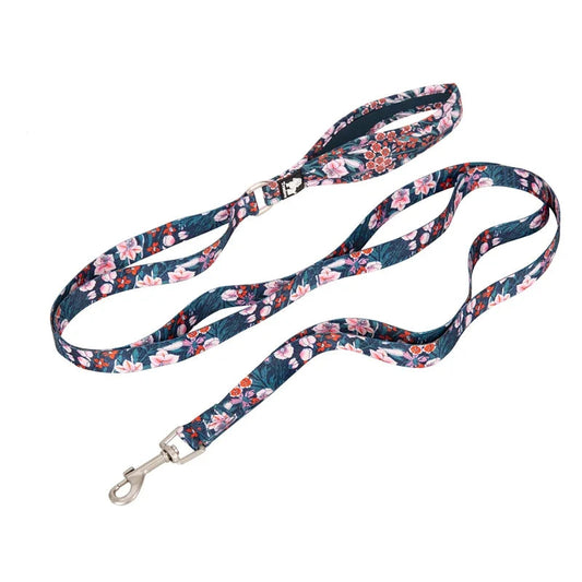 Pet Leash with Floral Pattern Polyester Multi-Postion Handle Soft and Comfortable Durable TLL3112